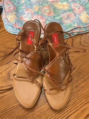 Esprit Brown Leather Strappy Lace-Up Sandals